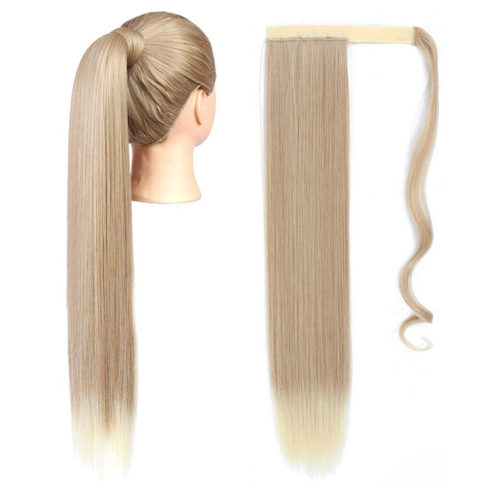 Unisex 24 Inch Blonde Ponytail Hair Extension Long Straight Synthetic Hairpiece For Instant Length Boost