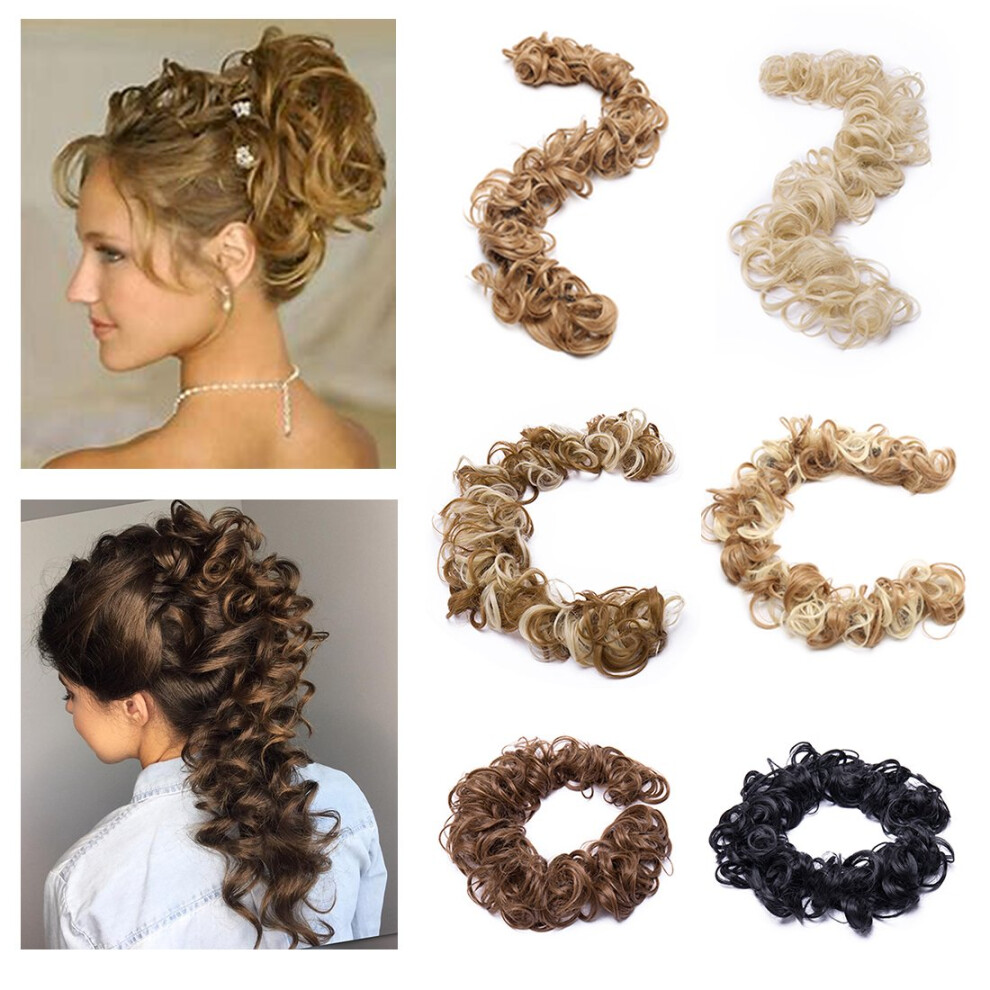 Unisex Synthetic Hair Extension Messy Curly Bun Hairpiece Wrap Around Ash Blonde For Instant Volume Boost