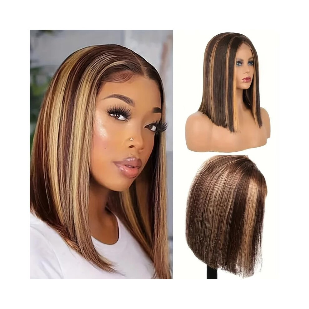 Unisex Bob Lace Front Wig Human Hair 13X4 Hd Honey Blonde Ombre Pre Plucked 180% Density 16Inch