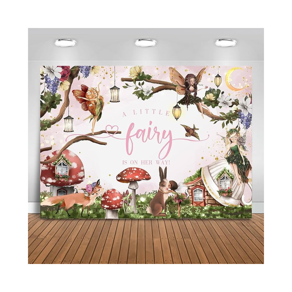 Floral Fairy Baby Shower Backdrop, Fairy Tale Wonderland Princess Theme, Photo Booth Props, A Little Fairy Is On Her Way Party Decorations 9482726597780