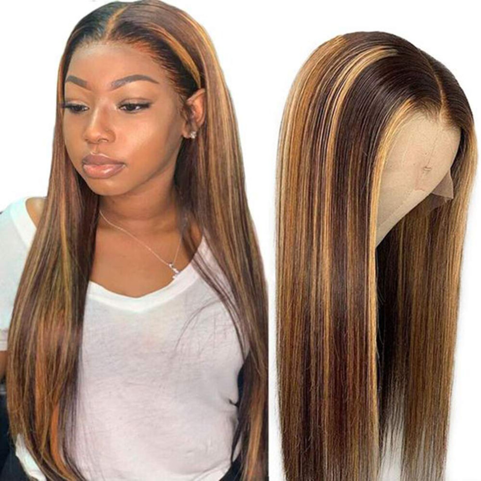 Ombre Straight Human Hair Lace Front Wig Glueless Brazilian Virgin Hair for Black Women 150 Density