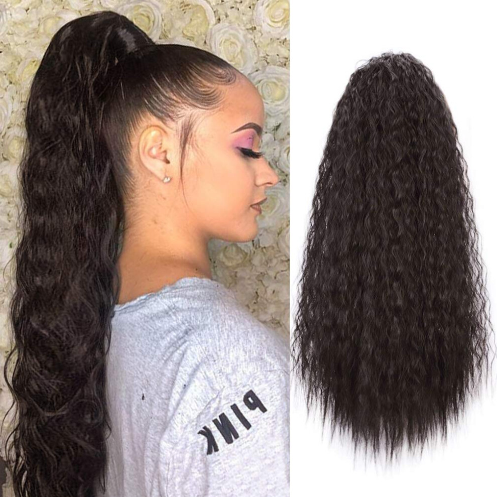 Ponytail Hair Extension Long Curly 22 inch Kinky Straight Clip in Wavy Hair Piece for Black Women