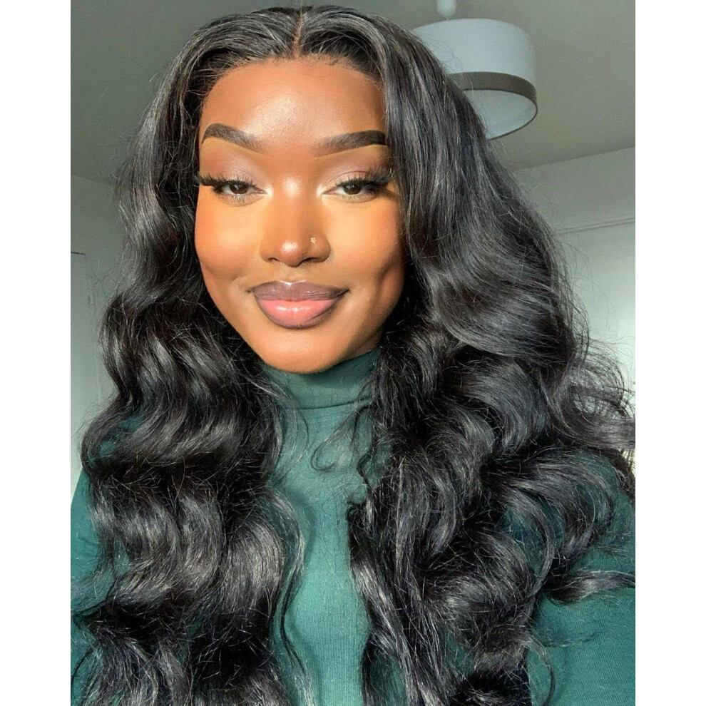 Black Body Wave Wig 28 Inch Natural Wavy Hair for Women Heat Resistant Synthetic Adjustable Cap