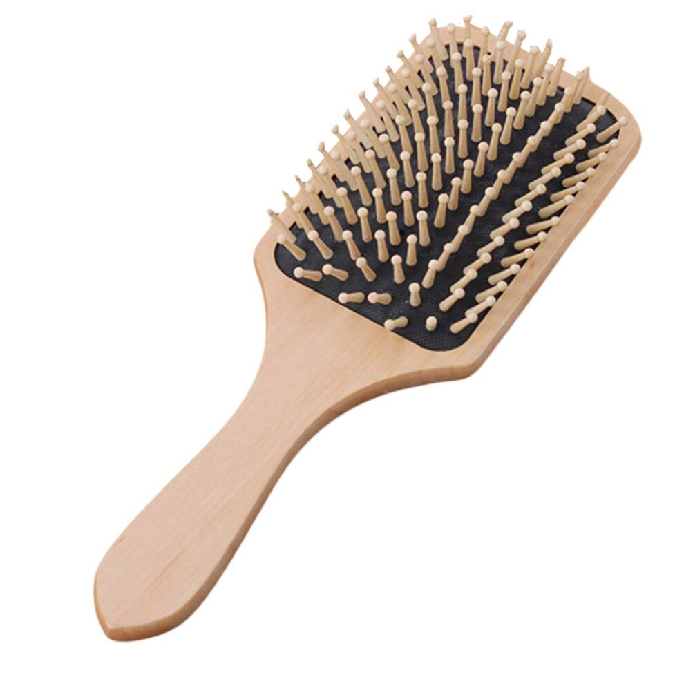 Scalp Massager Brush Wooden AntiStatic Silicone Hair Brush with Ergonomic NonSlip Handle Black