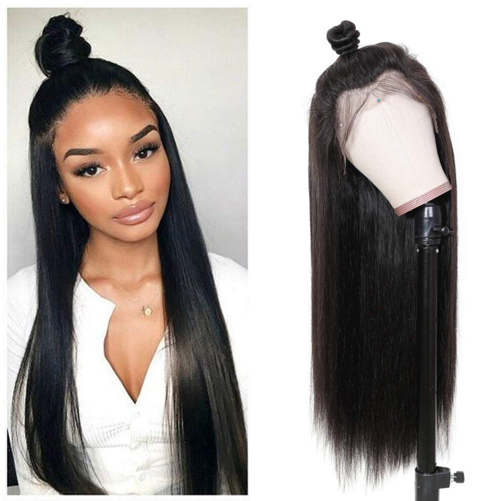 Unisex 13X4 Lace Front Wig Human Hair Brazilian Virgin 14 Inch Pre Plucked With Baby Hair Natural Hairline