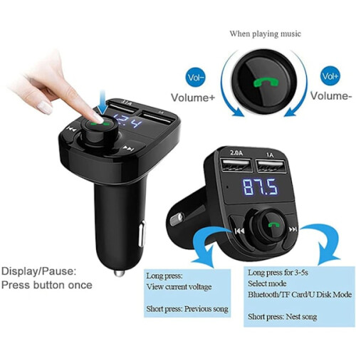 FM transmitter X8 with Bluetooth and handsfree Black 1