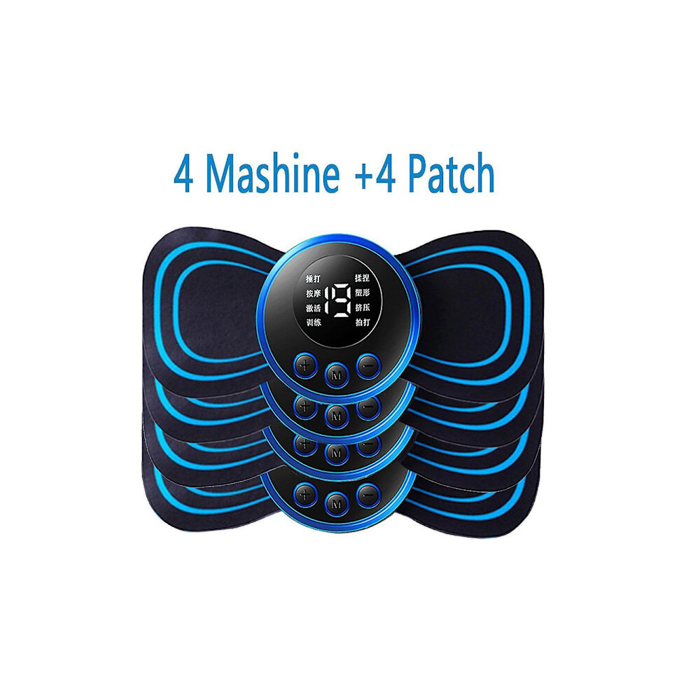 EMS Neck Massager Rechargeable, 8 Modes 19 Gears, TENS Muscle Stimulator with 4 Machine + 4 Patches for Pain Relief