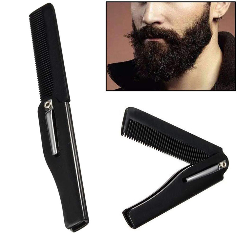 Unisex Black Folding Beard Comb Pocket Size Compact Design For Hair Mustache Styling Travel Grooming