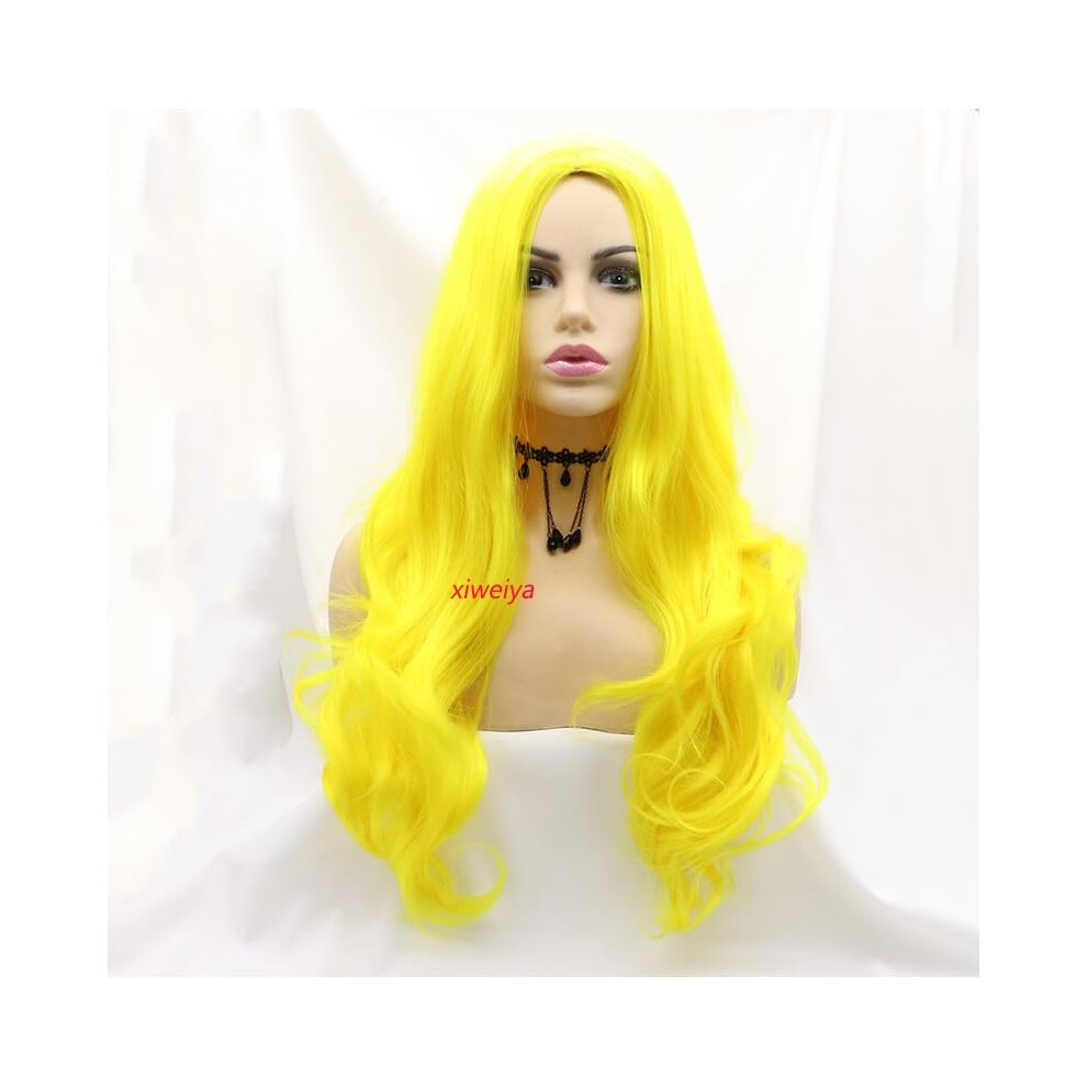 Yellow Ombre Wig 22 Inch Synthetic Straight Heat Resistant with Natural Hairline for Women