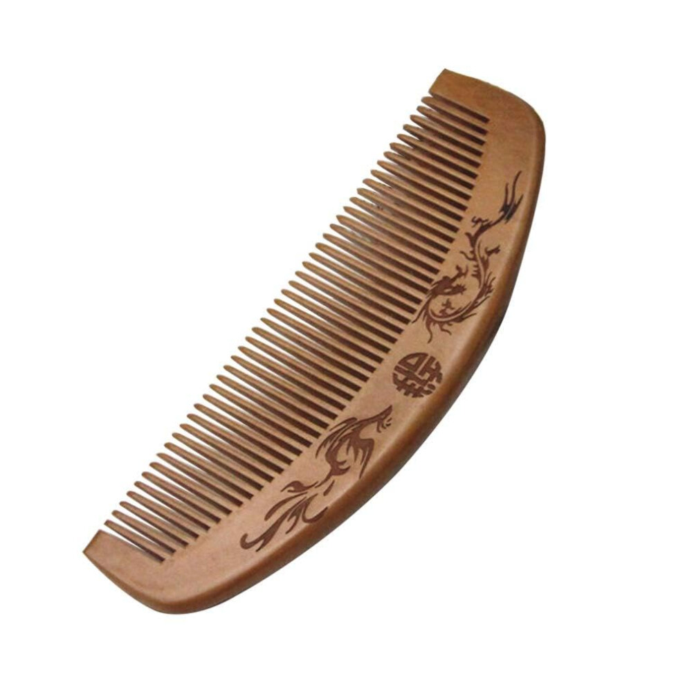 Unisex Peach Wooden Hair Comb Antistatic Wood Scalp Massage With Dragon Phoenix Engraving 1#
