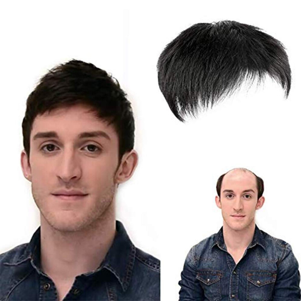 Unisex Black Mens Hair Topper Natural Short Human Hair Toupee With Quick Clip For Thinning Crown