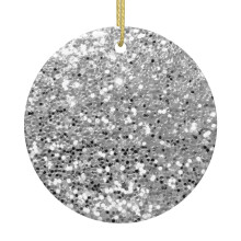 Silver Gray White Faux Glitter Sequin Christmas Hanging Ornament for Tree - Holiday Ceramic Decor, Xmas Gift Idea