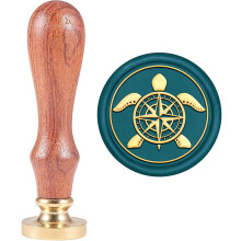 Schildkröten-Wachssiegelstempel, 30 mm abnehmbarer Messingkopf, Holzgriff im Retro-Stil, kompatibel mit Wachssiegeln – für Karten, Umschläge,