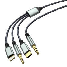 2M USB C til Aux-lydkabel for bil, 3,5 mm nylonkabel, jackkabel (3-i-1-kabel) for hodetelefoner, smarttelefon, 2m