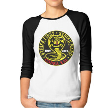Maglietta da baseball da donna Cobra Kai, in cotone, con maniche raglan classiche e scollo rotondo, taglia L.