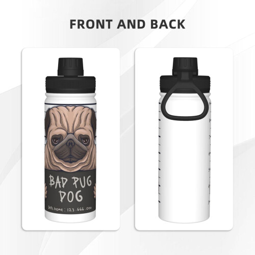 Bad Pug Crime Μονωμένο Μπουκάλι Νερού 18OZ από Ανοξείδωτο Ατσάλι Αθλητικό Βραστήρα 2