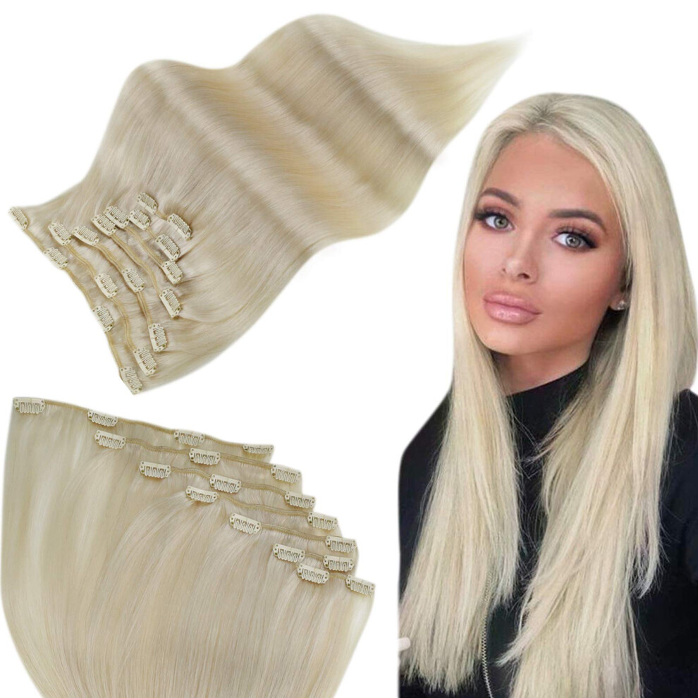 Unisex Silver Platinum Blonde Clip In Hair Extensions 12 Inch Remy Human Hair Double Weft For Women