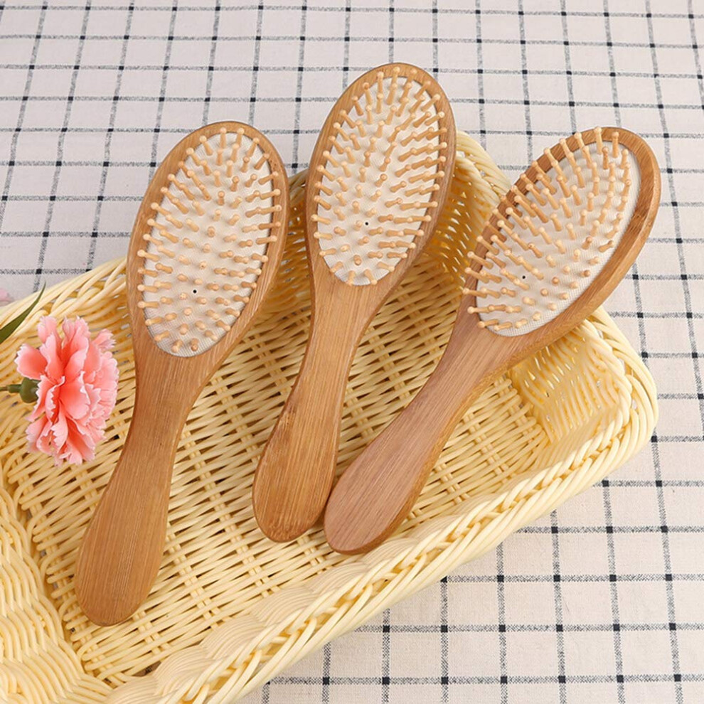 Bamboo Hair Brush with Wooden Handle for Gentle Scalp Massage and Smooth Hair Detangling
