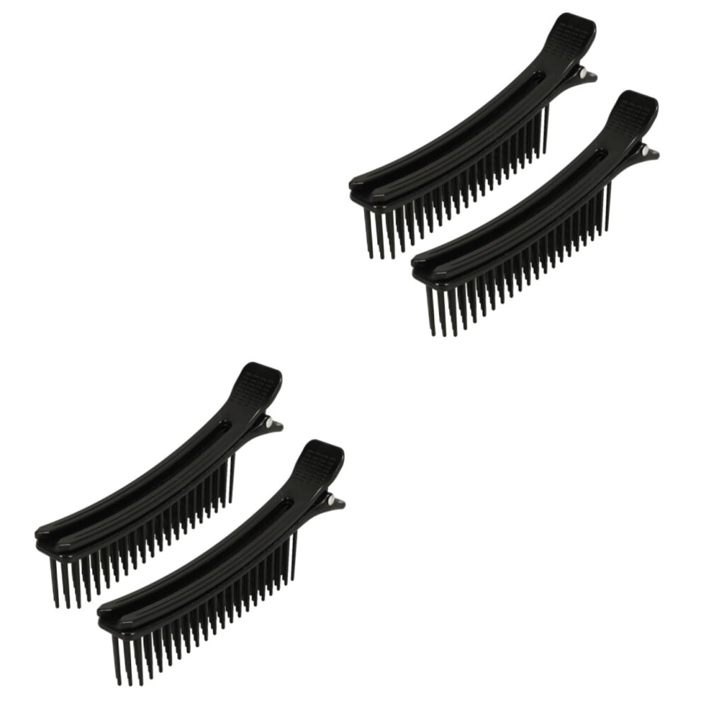 Unisex Black 4Pcs Large Hair Sectioning Clips With Comb For Styling, Cutting And Coloring In Salon