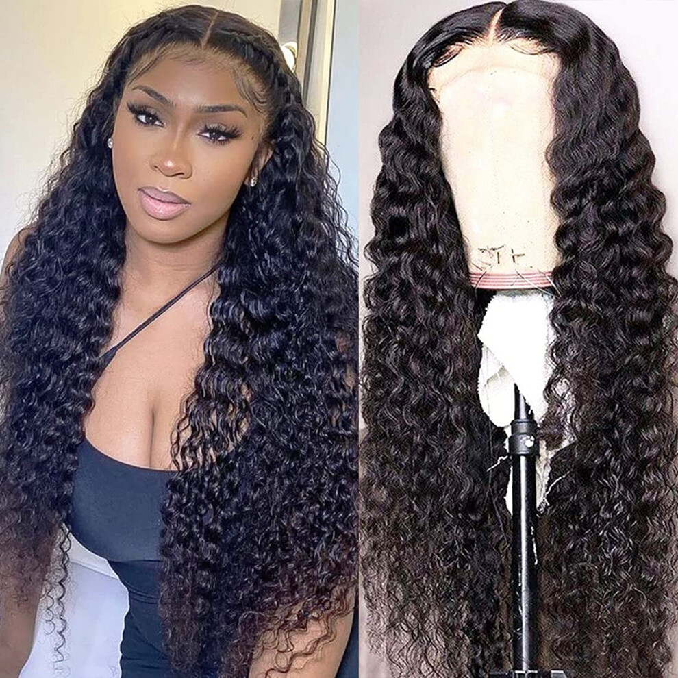 Brazilian Deep Wave Lace Front Wig 22 Inch Human Hair PrePlucked 150 Density Natural Hairline