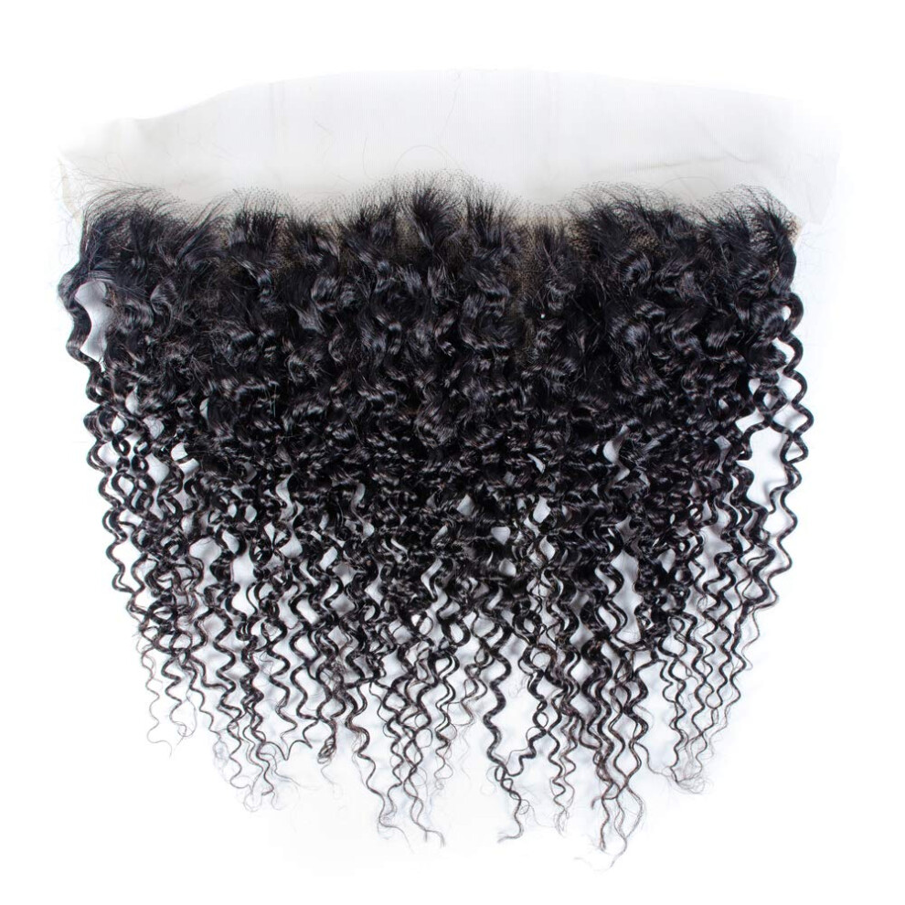 Unisex Black Curly Wave Lace Frontal 13X4 Brazilian Human Hair With Baby Hair Pre Plucked Natural 18 Inch