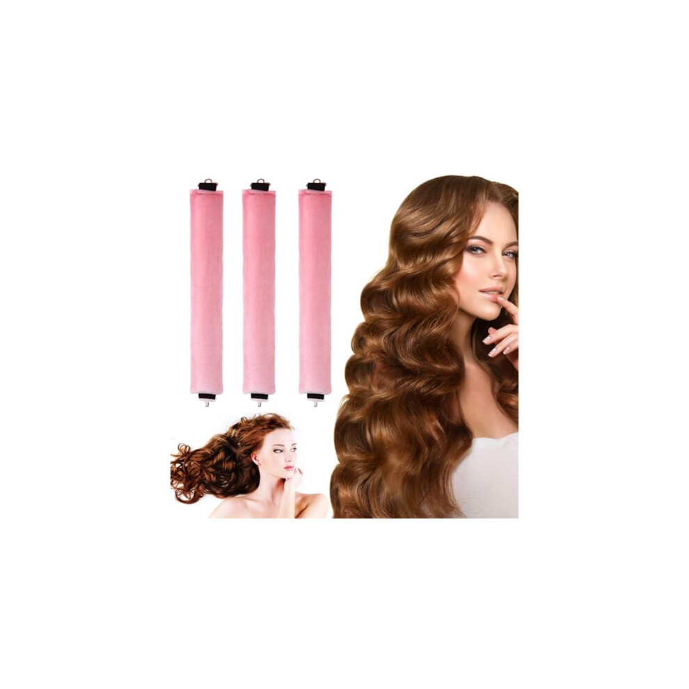 Heatless Curling Rod for Overnight Waves with Hook Lock and Flannel Cover Pink No Heat Damage