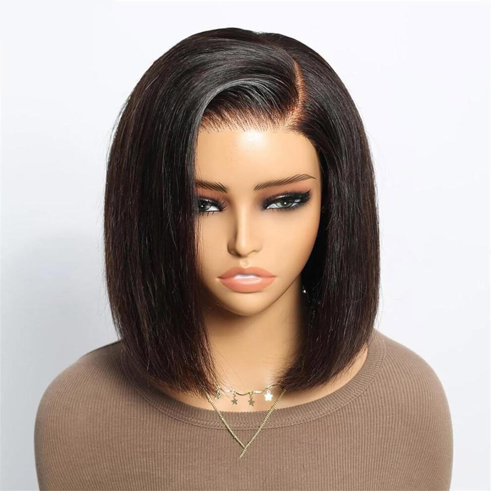Unisex Bob Lace Front Wig Human Hair 8 Inch 150 Density Glueless 5X5 Closure Natural Hairline