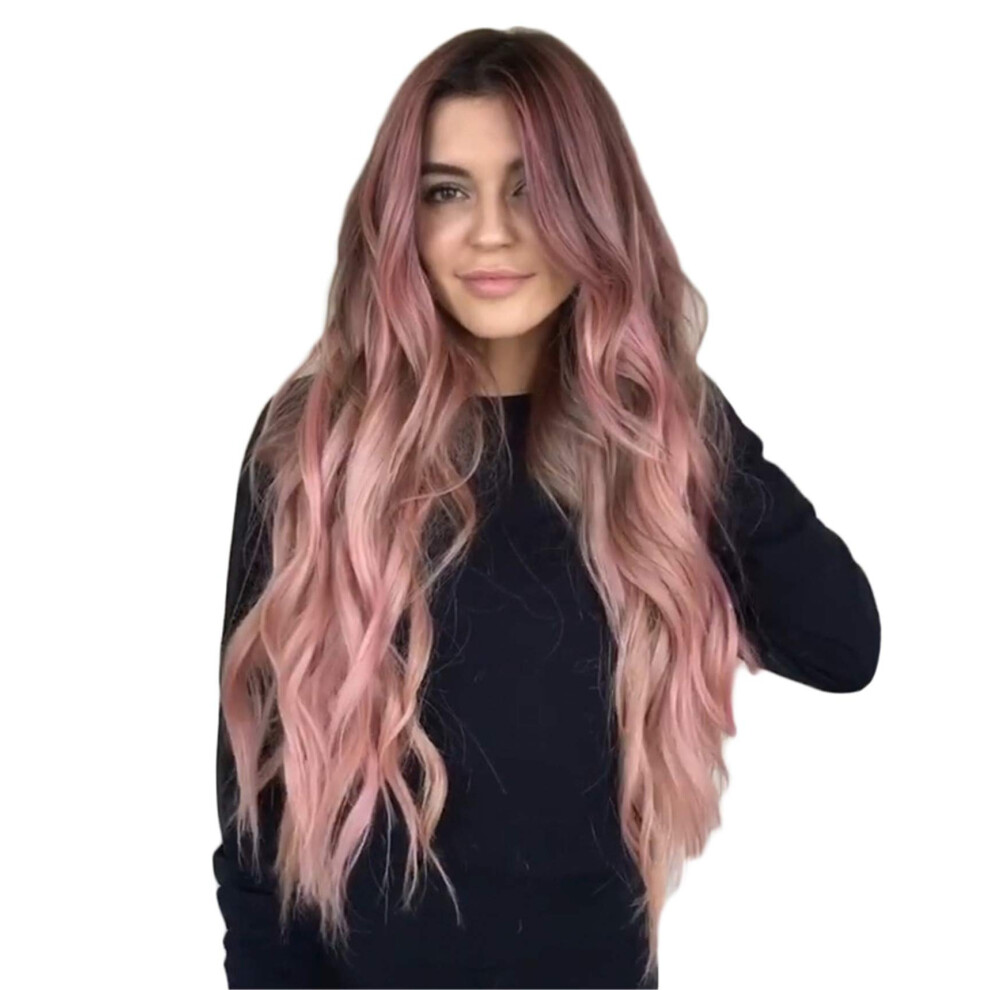Pink Lace Front Wig Long Curly Heat Resistant Synthetic Hair with Natural Look and Adjustable Cap