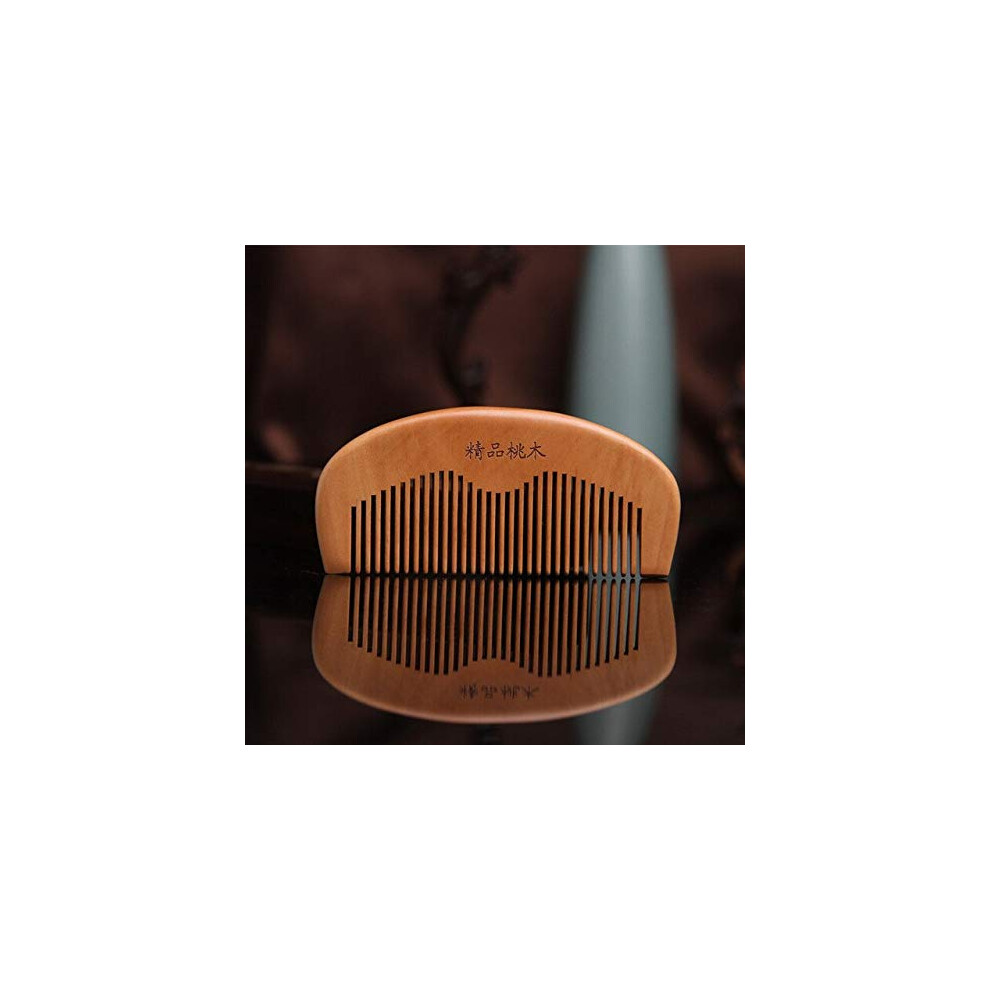 Unisex Peach Natural Wood Hair Comb With Handle For Smooth Detangling And Static Brushing