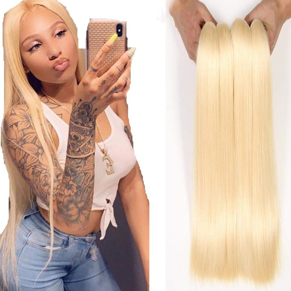 Unisex 613 Blonde Straight Human Hair Bundles With Closure 30Inch Honey Blonde Remy Hair Extensions
