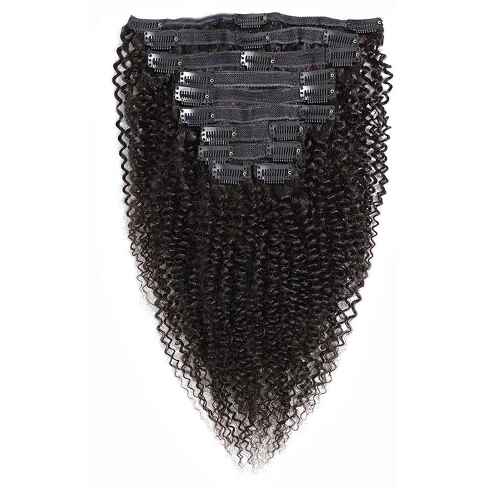 Unisex Black Clip In Human Hair Extensions Brazilian Kinky Curly 3C 4A Natural 12 Inch For Women 120G