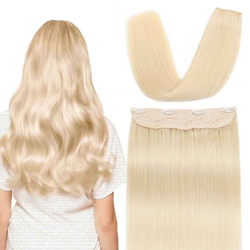 16 Inch Bleach Blonde Wire Hair Extensions Real Human Hair Invisible Fish Line for Instant Volume