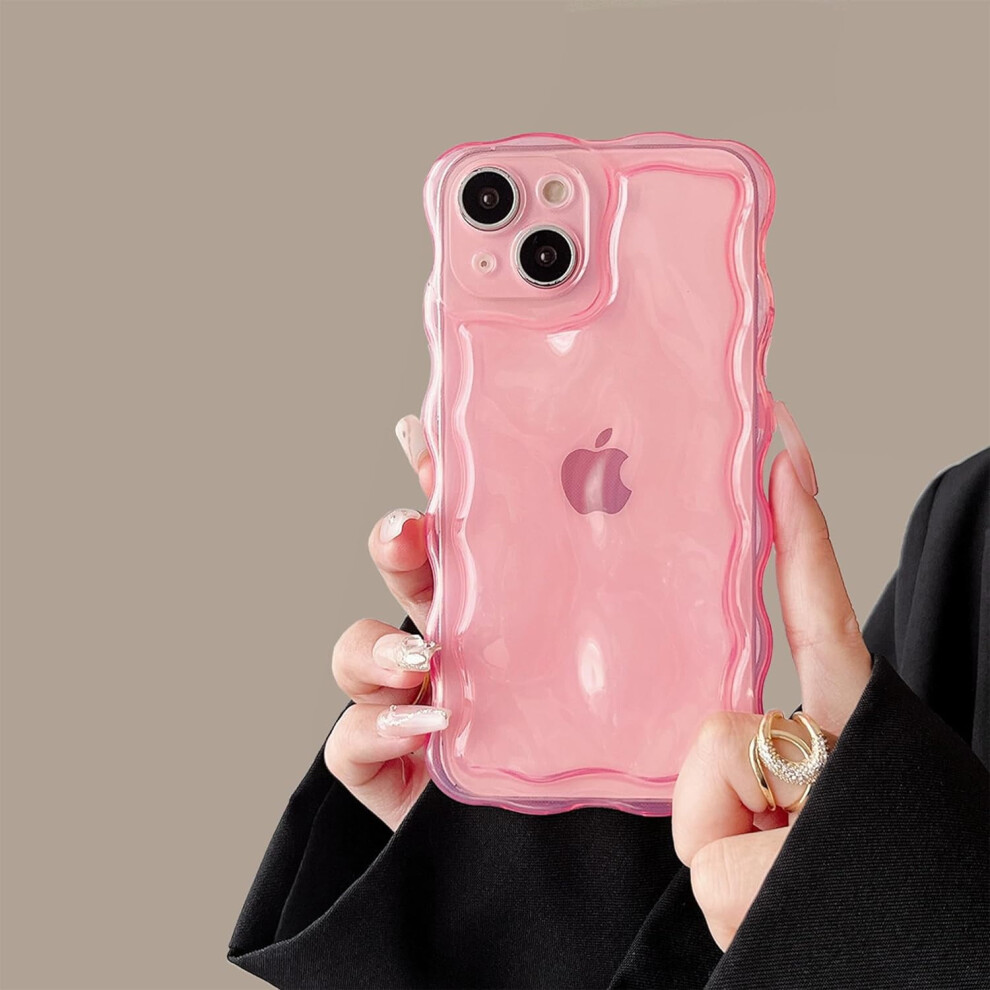 Cute 3D Transparent Meteorite Bubble Case For Compatible With Iphone 14 Pro, Soft Tpu Shockproof Clear Wavy Frame, 6.1 Inch Pink 9482726605263