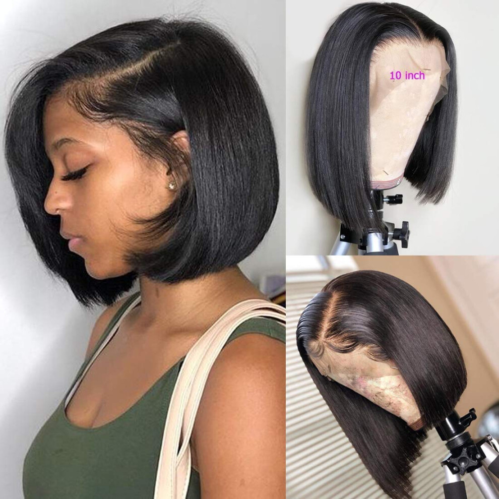 Unisex Human Hair Lace Front Bob Wig 13X4 Brazilian Straight Pre Plucked Invisible Hairline 12Inch Natural