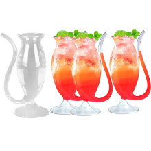 Aosijia 6oz Cocktail Glasses Set of 4 with Built-in Straw, Compatible with Home Bar, Party, Halloween Decor – Clear Goblet Glassware
