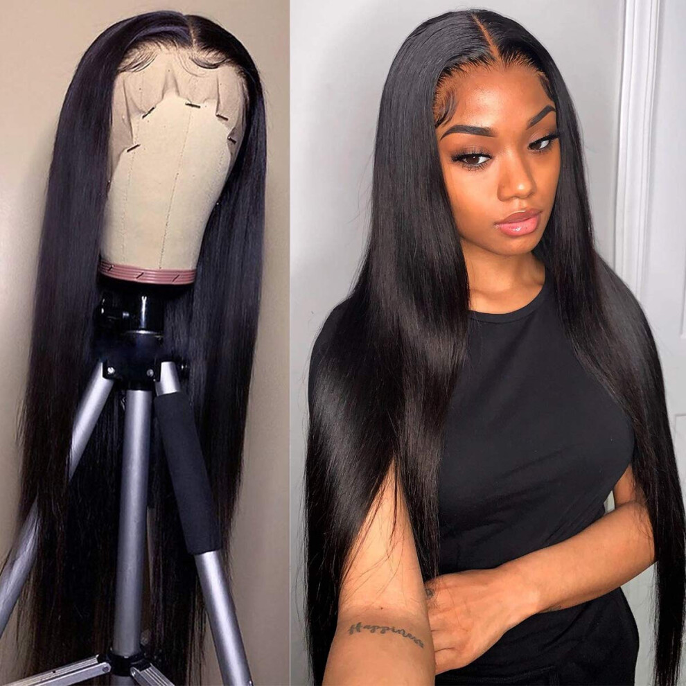 13x4 Brazilian Straight Human Hair Lace Front Wig Pre Plucked with Baby Hair 16 Inch