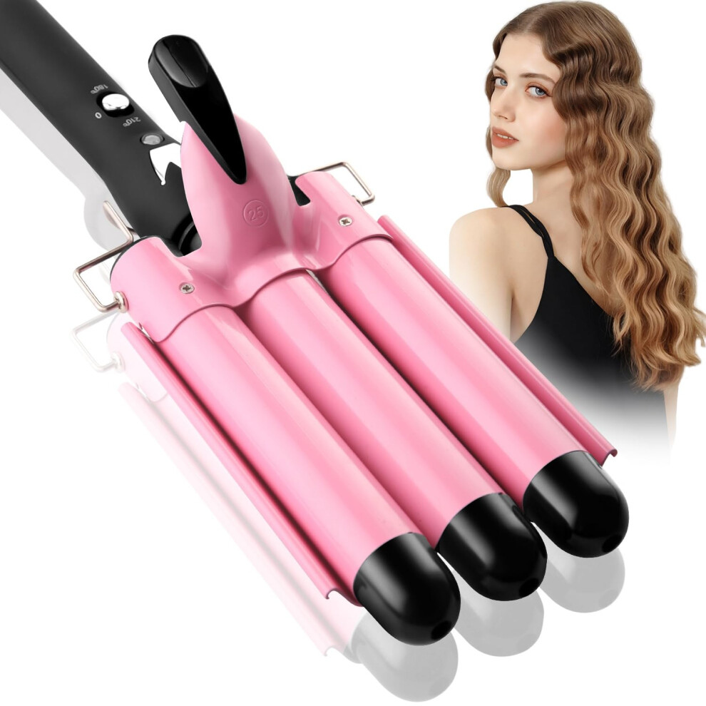 Triple Barrel Curling Iron 1 Inch Ceramic Hair Waver with Adjustable Temperature and Dual Voltage