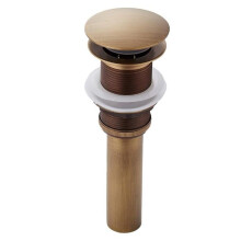 Lavabo antico in rame con scarico a ribalta e vaschetta in vetro, senza foro, con tappo interamente in rame, compatibile con rubinetti da bagno