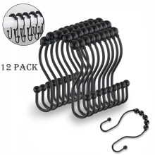 Emlimny 12 Pcs Black Stainless Steel Shower Curtain Hooks, Rust-Resistant Sliding Rings Compatible with Shower Curtains