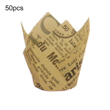 Yoone 50 Stück Cupcake-Förmchen, umweltfreundlich, hitzebeständig, aus Papier im Zeitungsstil, Cupcake-Verpackungen, Tortendekorationswerkzeug