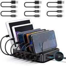 PD USB-C ladestation, 81W 6-ports USB ladestation til flere enheder med 3 PD 20W USB-C oplader & 6
