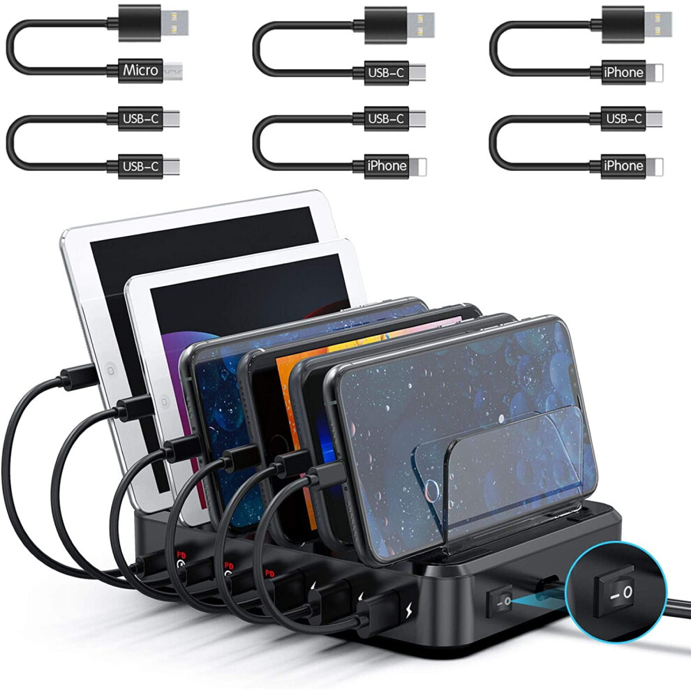 Pd Usb-C Charging Station, 81W 6-Port Usb Charging Station For Multiple Devices With 3 Pd 20W Usb-C Charger & 6 9482828378553