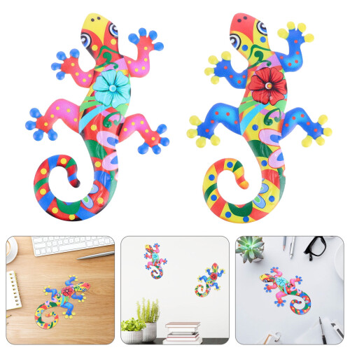2Pcs Rustproof Iron Gecko Wall Decoration Metal Lizard Ornament for 2