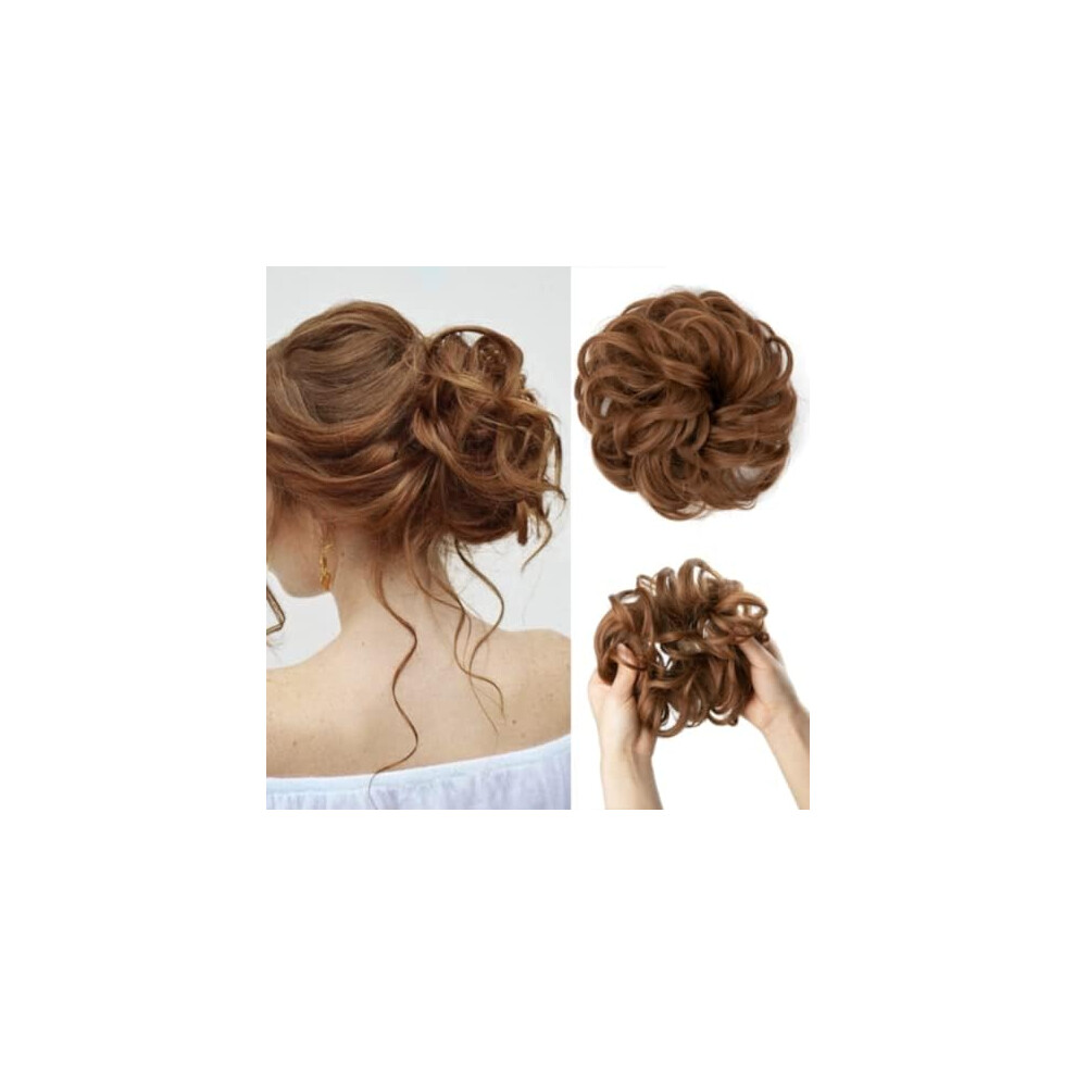 Unisex Red Ponytail Hair Extension With Messy Bun Hair Piece, Curly Auburn, Instant Volume Boost For Women