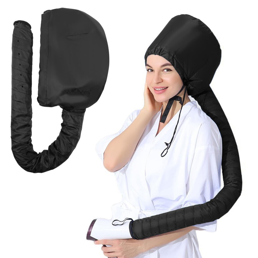 Black Adjustable Hooded Hair Dryer Bonnet Attachment For Deep Conditioning And Hands Drying