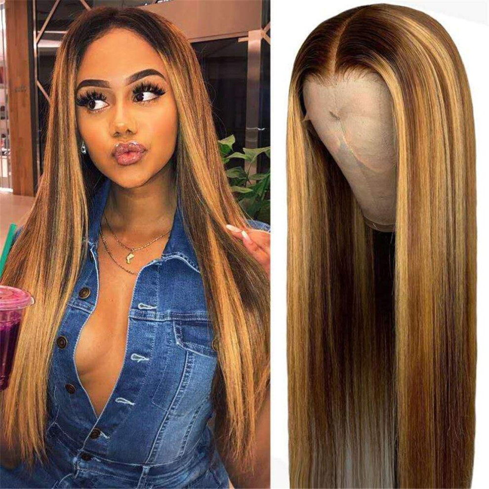 Unisex Human Hair Lace Front Wig Ombre Highlight Brazilian Virgin Hair Pre Plucked 150 Density 20 Inch