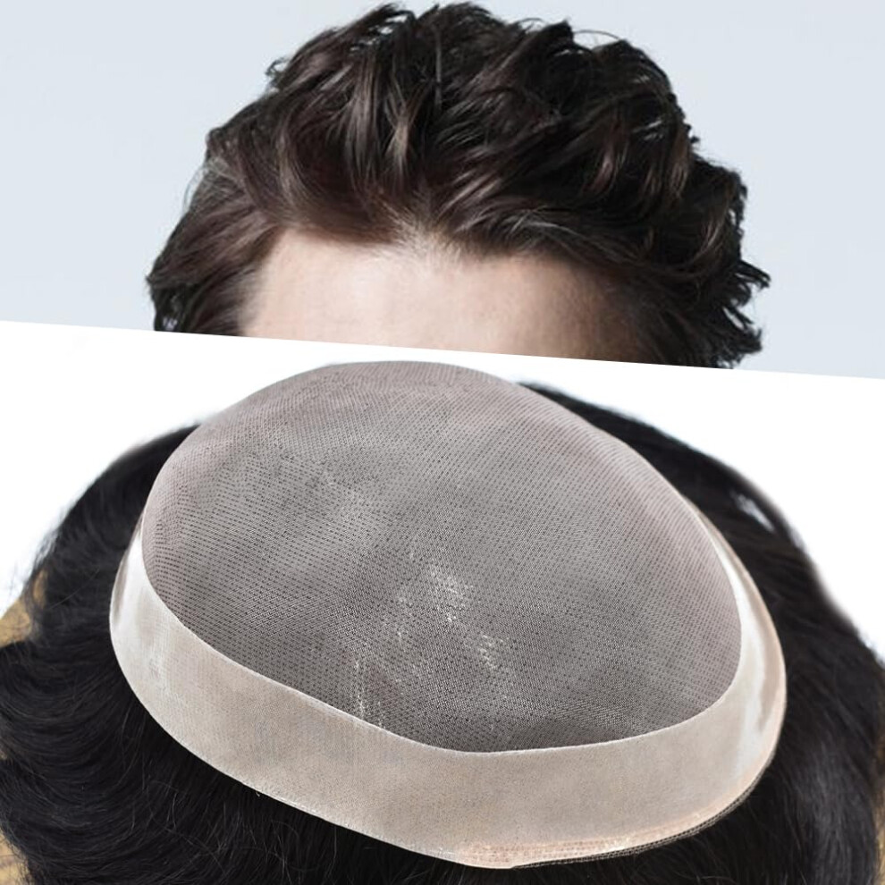 Unisex Brown Men's Toupee 8X10 Fine Mono Poly Coated Remy Human Hairpiece Dark Natural Hairline