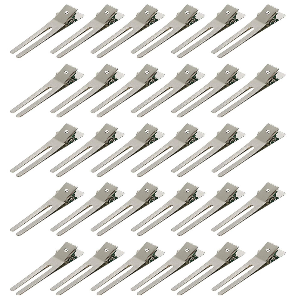 30 Pcs Hair Curl Clips 1.8 Inch Double Prong Metal Styling Clips for Salon and Home Use Silver