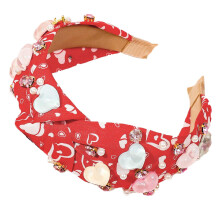 Wide Fabric Headband with Pearls and Rhinestones, Elastic Cross Knot Design for Women