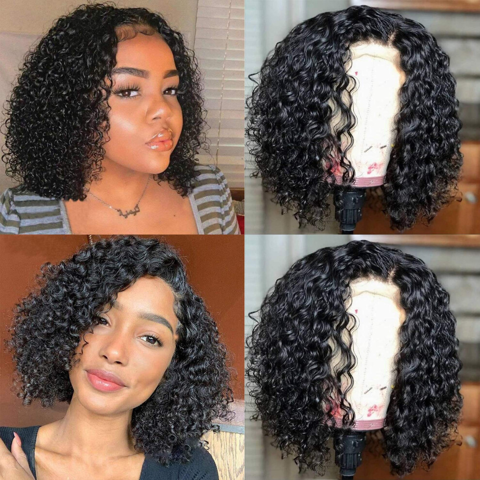 Unisex Curly Bob Wig Brazilian Virgin Hair Glueless 13X4 Lace Front Pre Plucked Kinky Curly 14 Inch